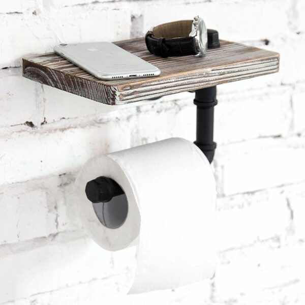Wall Mounted Pipe Toilet Paper Holder With Shelf