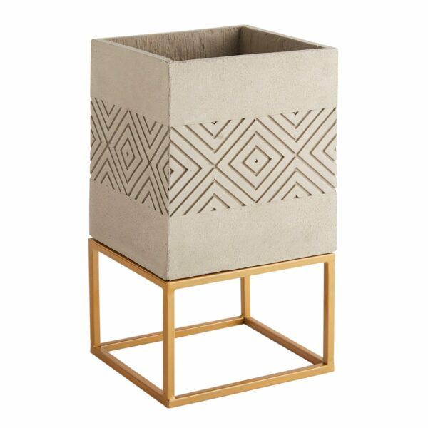 Concrete Etched Planter With Gold Stand