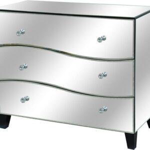 Three Drawer Wave Front Mirrored Chest