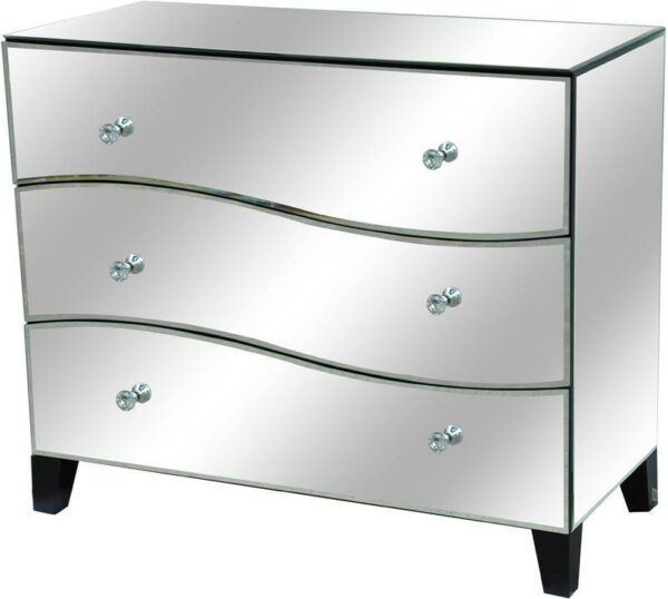 Three Drawer Wave Front Mirrored Chest
