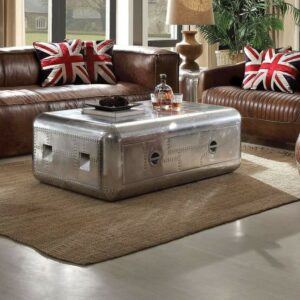 Trunk Design Aluminum Coffee Table With Drawer