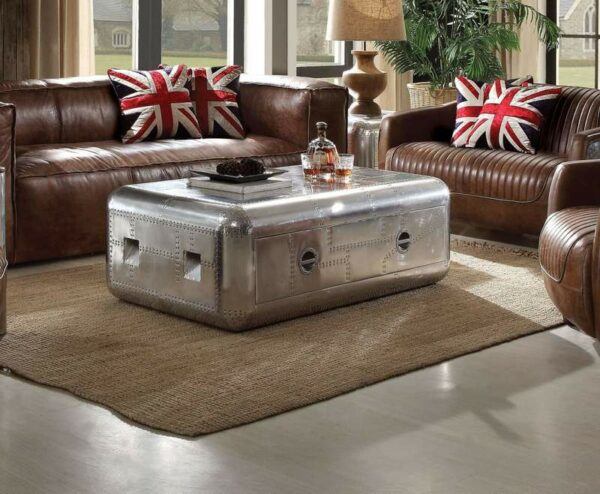 Trunk Design Aluminum Coffee Table With Drawer