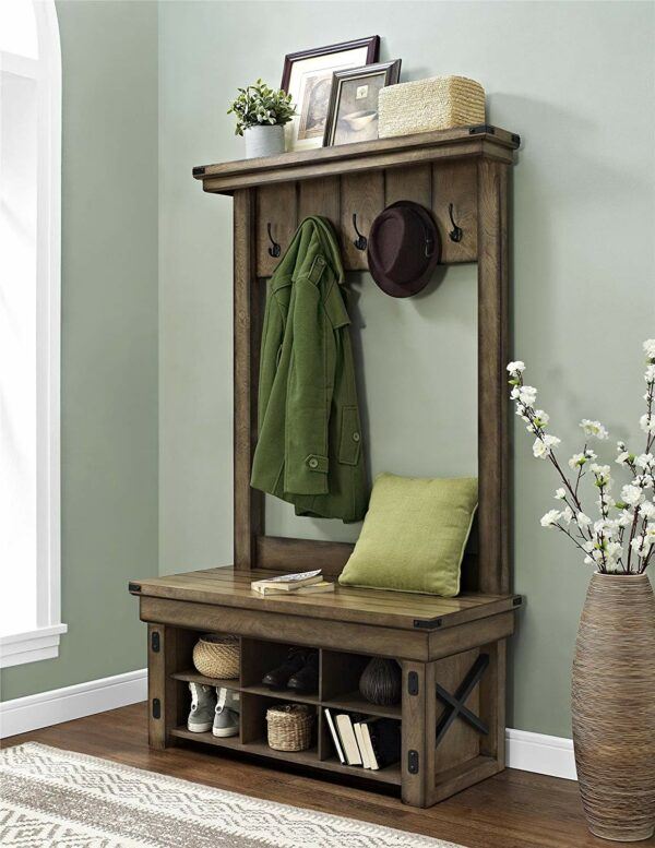 Wood Entryway Hall Tree And Storage