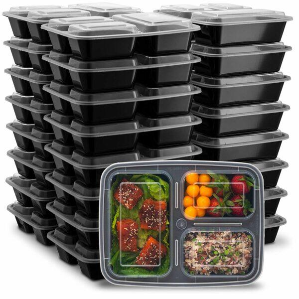 Three Compartment Meal Prep Containers With Lids