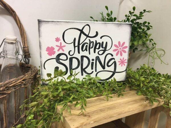 Happy Spring Flower Wooden Indoor Sign