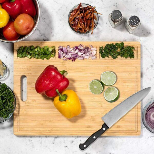 Organic Bamboo Cutting Board With Compartments