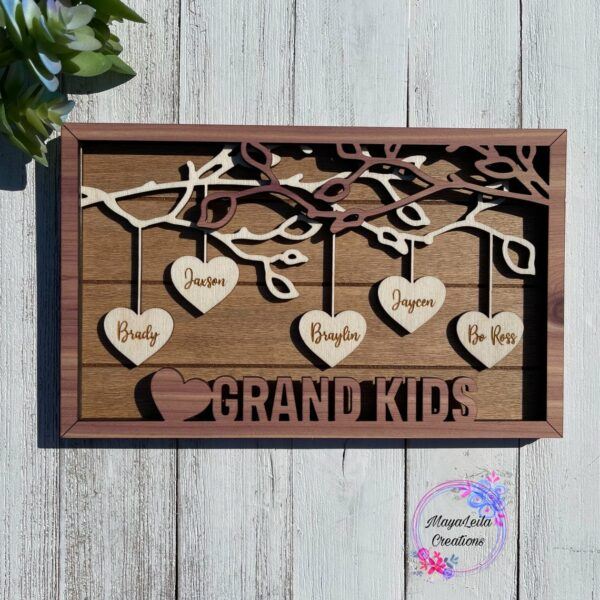 Grandparent Hanging Hearts Wooden Artwork