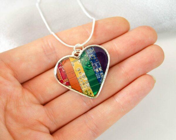 Rainbow Circuit Board Heart Necklace