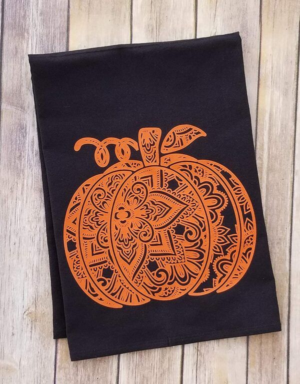 Orange And Black Pumpkin Mandala Flour Sack Towel