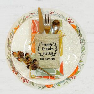 Burlap Thanksgiving Cutlery Holder Set